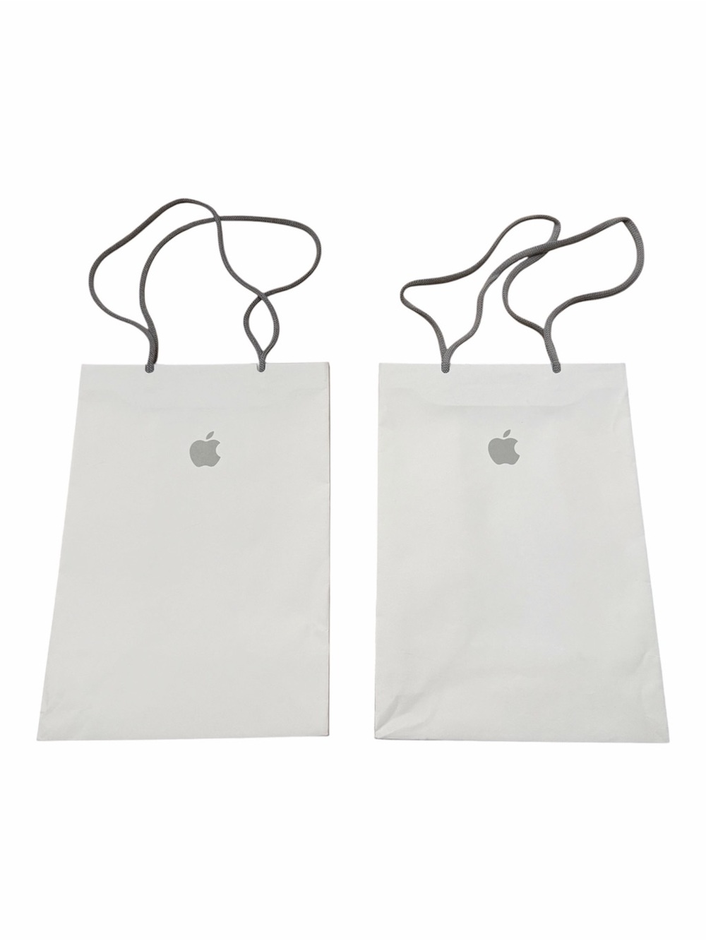 Apple White Paper Gift Bags with Gray Rope Handles (Pair)